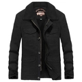 Men's winter fleece jacket in black canvas with four utility pockets and warm collar - XL / Black