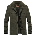 Men's army green heavy canvas jacket with warm fleece lining and four flap pockets - XL / Army Green