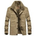 Men's khaki winter work jacket with faux fur collar and warm fleece lining - XL / Khaki