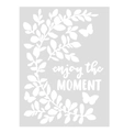 Stencil in PET riutilizzabile con farfalle e testo enjoy the moment per pittura fai-da-te - Stile Foglie di Farfalla e Citazione Ispiratrice (D)