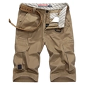 Men's khaki cargo shorts with multiple utility pockets and matching woven belt included - EU 44 / Khaki