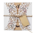 Laser cut floral wedding invitation with kraft paper card and rustic twine string - White + Kraft
