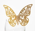 Vista macro de mariposa 3D dorada con purpurina y calados para borde de copas - Amarillo Dorado con Purpurina