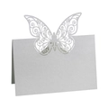 Detailed laser-cut butterfly place card with white pearlescent finish and intricate patterns - Ivory