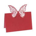 Detailed laser-cut butterfly design on a deep red pearlescent wedding place card - Pearlescent Red