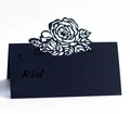 Black laser-cut Eid Mubarak table place card with intricate rose floral patterns - Eid Theme-Black Card (XWK-141)