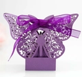 Detail of laser-cut butterfly gift box in purple with silk ribbon for wedding candy - 50 Pieces / Deep purple