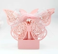 Pink laser-cut butterfly candy box with rose hollow patterns and ribbon for weddings - Pink