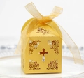 Golden laser-cut cross gift box with rose patterns and ribbon for wedding favors - Gold