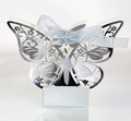Detailed laser-cut silver butterfly gift box with mirror finish and elegant ribbon bow - Reflective Silver