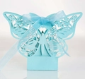 Sky blue laser cut butterfly candy box with elegant ribbon for wedding favors - Tiffany Blue