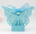 Boîte à dragées mariage bleu clair découpée au laser avec motif papillon et fleurs de rose - Bleu Tiffany