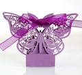 Detail of laser-cut butterfly candy box with floral patterns and purple organza ribbon - Dark Purple