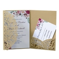 Golden laser cut rose wedding invitation suite with floral insert card and RSVP - Beige Gold