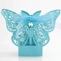 Sky blue laser-cut butterfly candy box with matching ribbon for wedding favors - Tiffany Blue