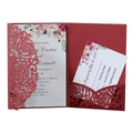 Elegant burgundy laser cut rose wedding invitation suite with floral inner card and RSVP - Dark Red