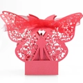 Elegant red laser-cut butterfly favor box with ribbon for wedding candy and gifts - Pearlescent Red