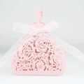 Pink laser-cut paper candy gift box in elegant girl silhouette with white ribbon - Pink