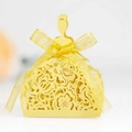 Elegant yellow laser cut candy box featuring a girl silhouette and yellow ribbon bow - Gold