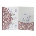 Laser-cut pink glitter wedding invitation set with floral hollow pattern and white card - Glitter Pink