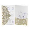 Laser cut gold glitter wedding invitation set with floral inner card and wishing well note - Glitter Golden Yellow