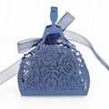 Elegant dark blue laser-cut paper gift box in princess dress shape with floral patterns - Magic Blue