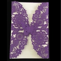 Elegante invito di nozze viola tagliato al laser con farfalla 3D e inserto color crema - Viola scuro