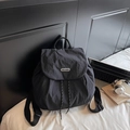 Sac à dos tendance en nylon noir avec cordon de serrage et fermeture à rabat - Noir (Grand)