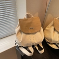Sac à dos mode en nylon beige et kaki pour femme avec fermeture à rabat stylée - Kaki (Grand)