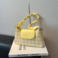 Borsa a tracolla chic a quadri gialli e bianchi con tracolla intrecciata da donna - Giallo