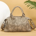 Retro grey Boston handbag with matte texture and detachable adjustable shoulder strap - Gray