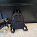 Minimalist black nylon backpack for college with multi-pocket design and metal logo - Black