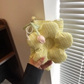 Borsa a secchiello in tela a righe gialle a forma di fiore con ciondoli di perle e tulipani - Giallo