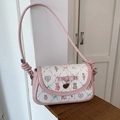 Borsa a tracolla rosa e beige con fiocco balletto e graziose stampe di cartoni animati - Rosa