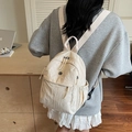 Chic beige pleated nylon backpack featuring multi-pocket design for daily student travel - Off-white