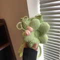 Borsa a secchiello in tela a quadretti verde e bianco con decoro floreale e perla - Verde