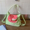 Sac bandoulière pastèque vert citron avec pendentif en peluche et broderie détaillée - Vert Pastèque Avec Pendentif