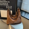 Borsa hobo marrone con trama marmorizzata e manico in corda intrecciata e legno - Marrone