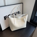 White woven tote bag with dual straps and refined texture in a minimalist design - Off-white