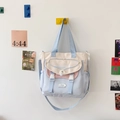 Sac fourre-tout pastel tricolore avec poches multiples et bandoulière réglable - Bleu