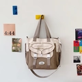Sac fourre-tout en toile bicolore beige et marron avec grande capacité et bandoulière - Marron