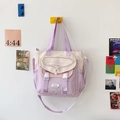 Sac à dos minimaliste en toile patchwork violet et beige pour le trajet quotidien - Violet