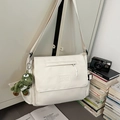 Grand sac bandoulière blanc crème minimaliste avec porte-clés peluche dinosaure vert - Avec Pendentif / Blanc
