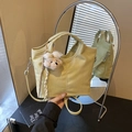 Pale yellow green bucket bag with crocodile texture and cute plush bear charm - Yellow with Pendant