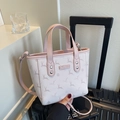 Pink and white bucket bag with deer print and adjustable leather shoulder strap - Pink