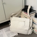 Minimalist ivory canvas messenger bag with flap closure and adjustable strap - Without Pendant / White