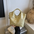 Pale green crocodile embossed bucket bag with top handle and slender shoulder strap - Yellow Without Pendant