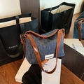 Sac seau en jean bleu avec lanières en cuir marron et étiquette tissée mdd137 - Brun Sans Pendentif