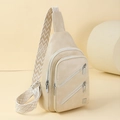 Chic beige PU leather chest bag with dual zippers and geometric pattern wide strap - Off White