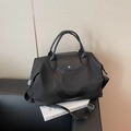 Black large capacity tote bag with letter C print and adjustable shoulder strap - Black